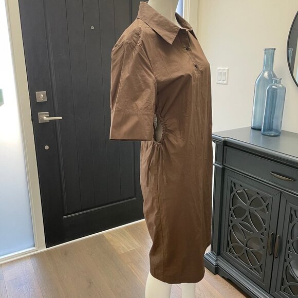 Birgitte Herskind Naja SS Circular Side Cut Out Midi Org Cot Dress Brown Sz 36 - Picture 14 of 14
